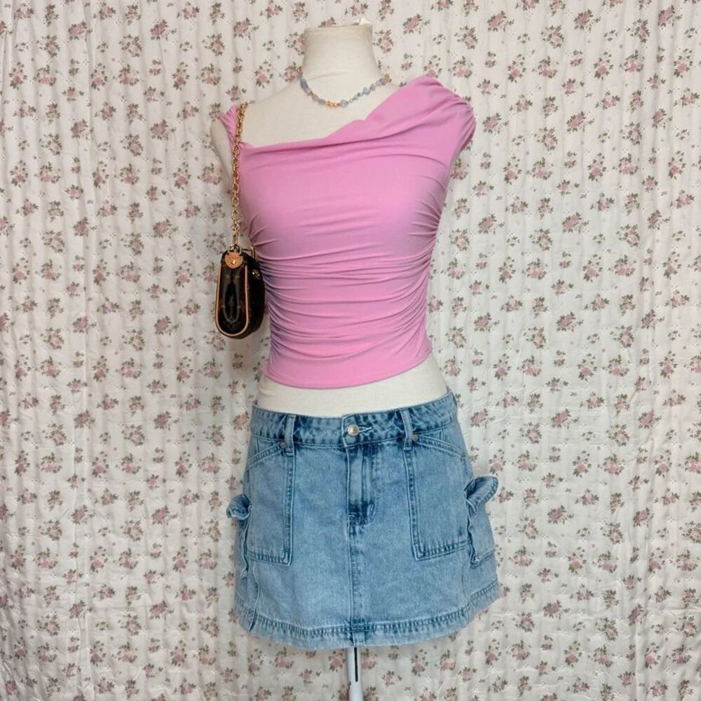 NWT Zara Pink Ruched Asymmetrical Fitted Top Women’s Small